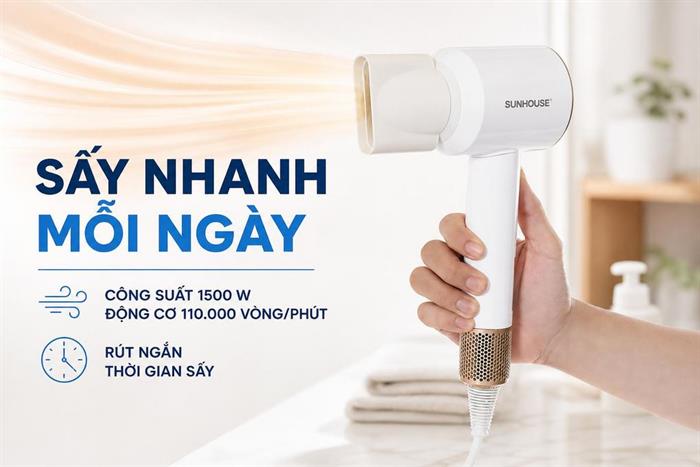 Máy sấy tóc tốc độ cao Sunhouse SHD2320 Màu Trắng