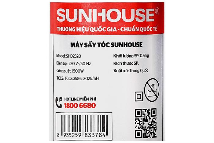 Máy sấy tóc tốc độ cao Sunhouse SHD2320 Màu Trắng