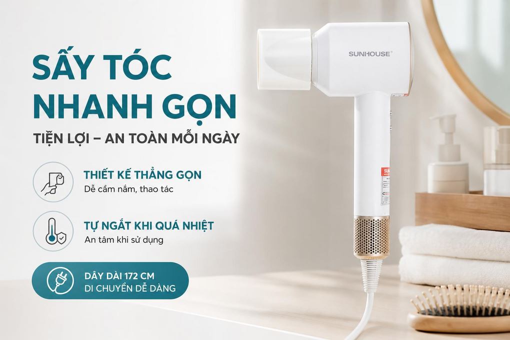 Máy sấy tóc tốc độ cao Sunhouse SHD2320 Màu Trắng