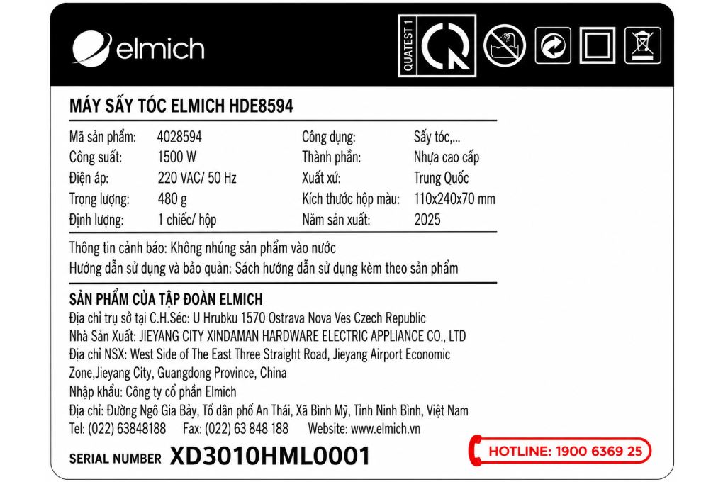 Máy sấy tóc Elmich HDE8594 Màu Tím