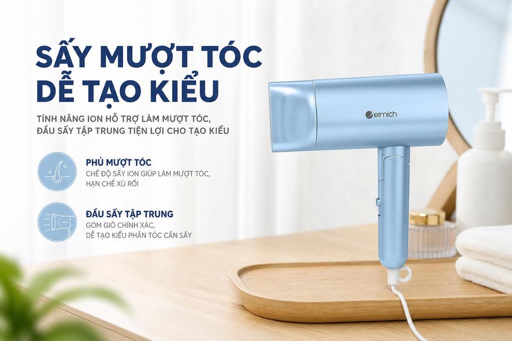 Máy sấy tóc Elmich HDE-8591 Màu Xanh nhạt