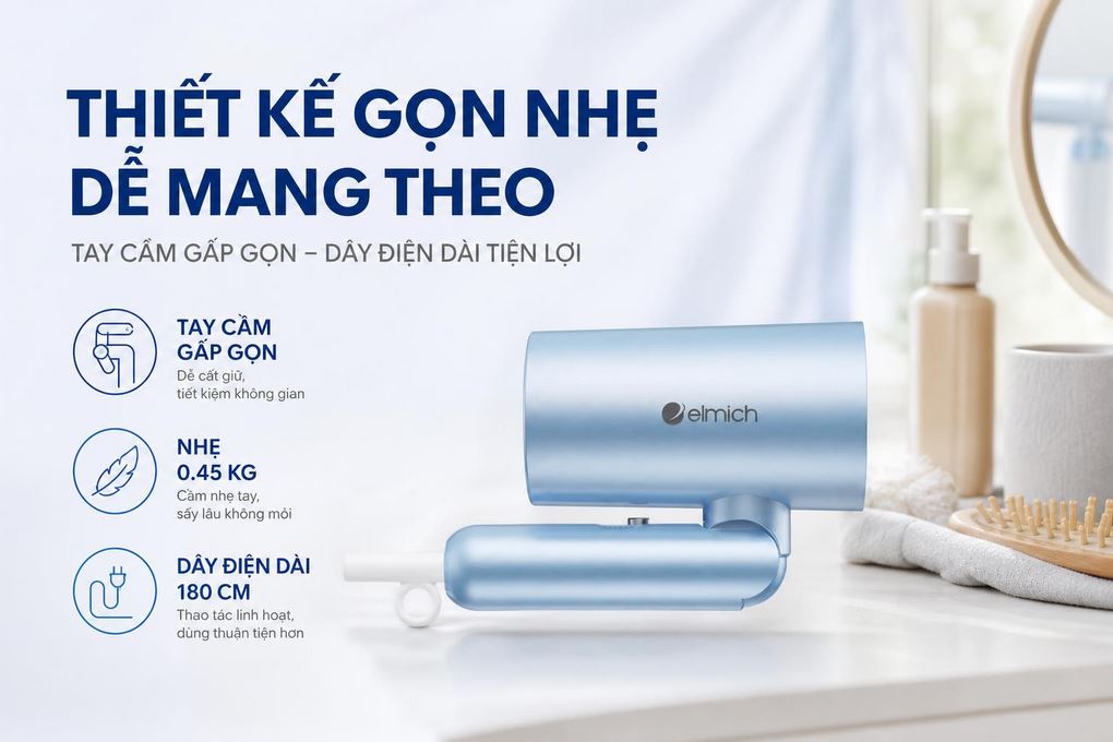 Máy sấy tóc Elmich HDE-8591 Màu Xanh nhạt