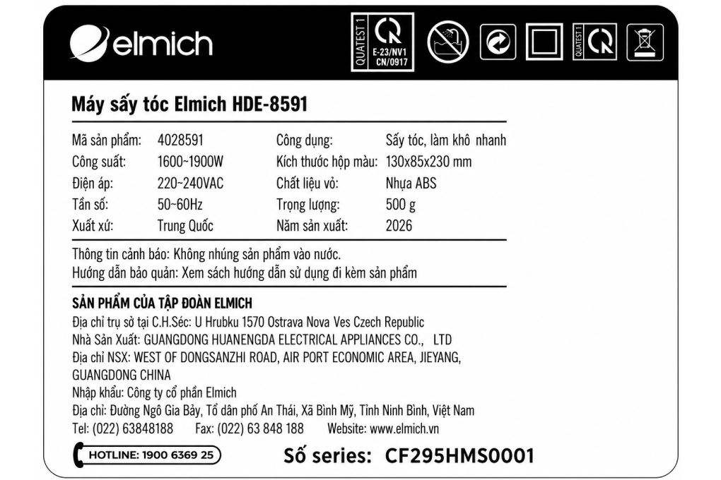 Máy sấy tóc Elmich HDE-8591 Màu Xanh nhạt