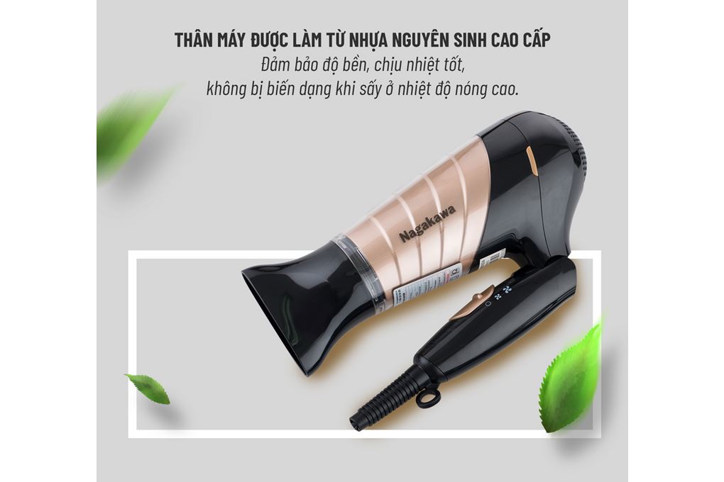 Máy sấy tóc Nagakawa NAG1604 Màu Đen - Vàng đồng