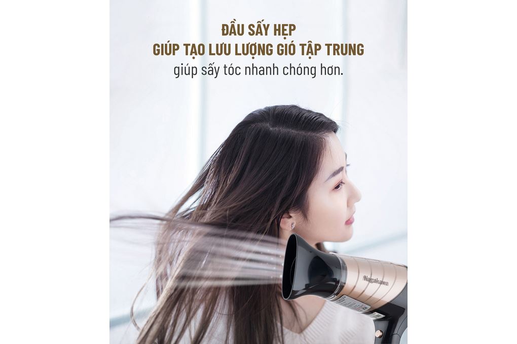Máy sấy tóc Nagakawa NAG1604 Màu Đen - Vàng đồng