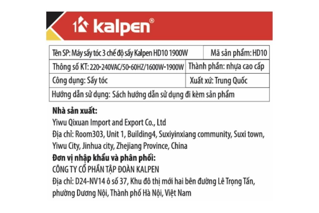 Máy sấy tóc Kalpen HD10 Màu Xám