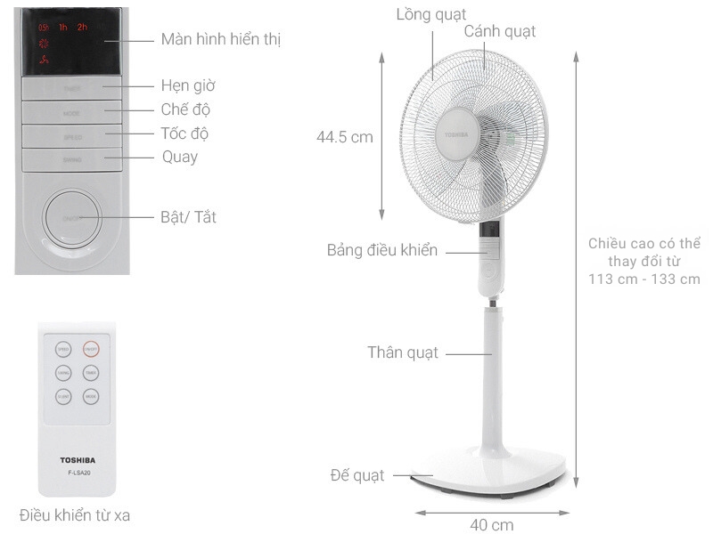 Quạt đứng Toshiba 5 cánh F-LSA20(H)VN 60W