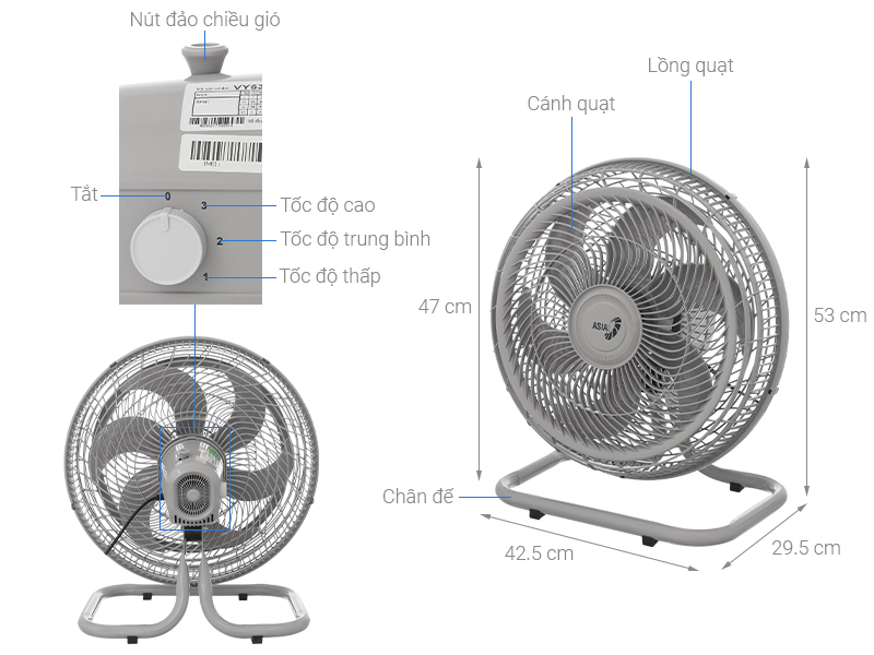 Quạt sàn Asia 6 cánh VY636790 80W