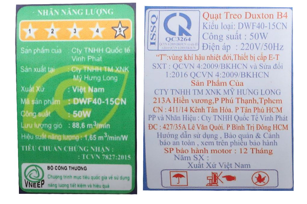 Quạt treo Duxton DWF40-15CN Màu Đen - xanh dương