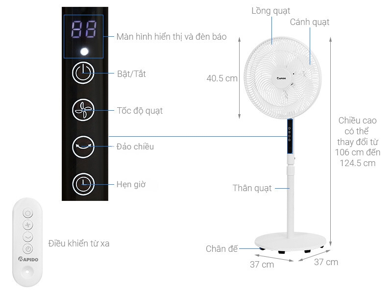 Quạt đứng Rapido RWF-16DWD 60W