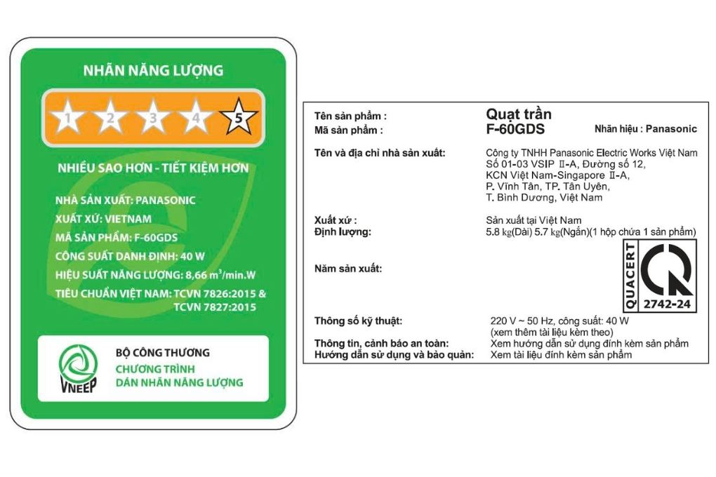Quạt trần Panasonic 5 cánh F-60GDS-B 40W Màu Nâu