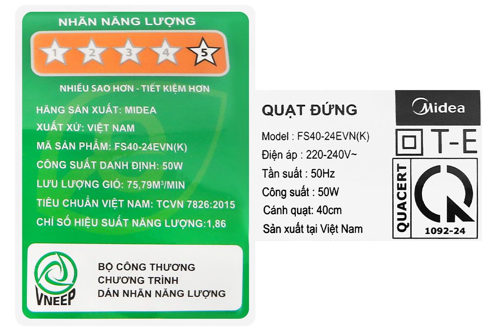 Quạt đứng Midea 7 cánh FS40-24EVN(K) 50W Màu Đen