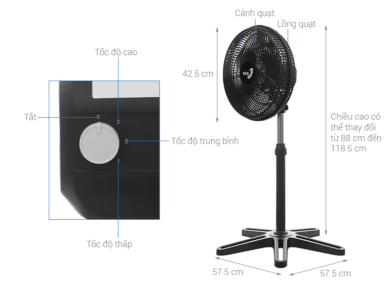 Quạt đứng Asia 5 cánh VY619090 55W