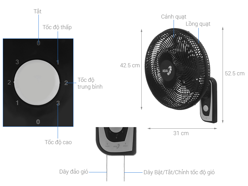 Quạt treo tường Asia 5 cánh VY617090 55W