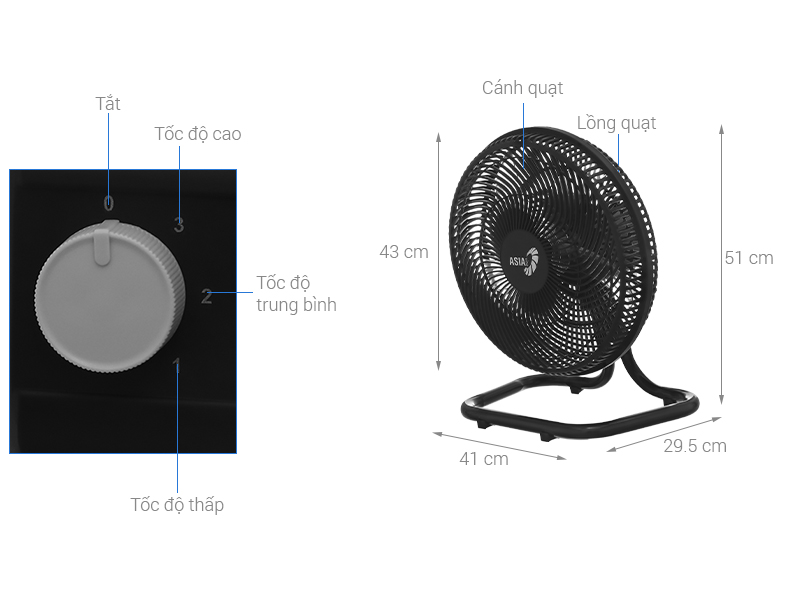Quạt sàn Asia 5 cánh VY616090 55W