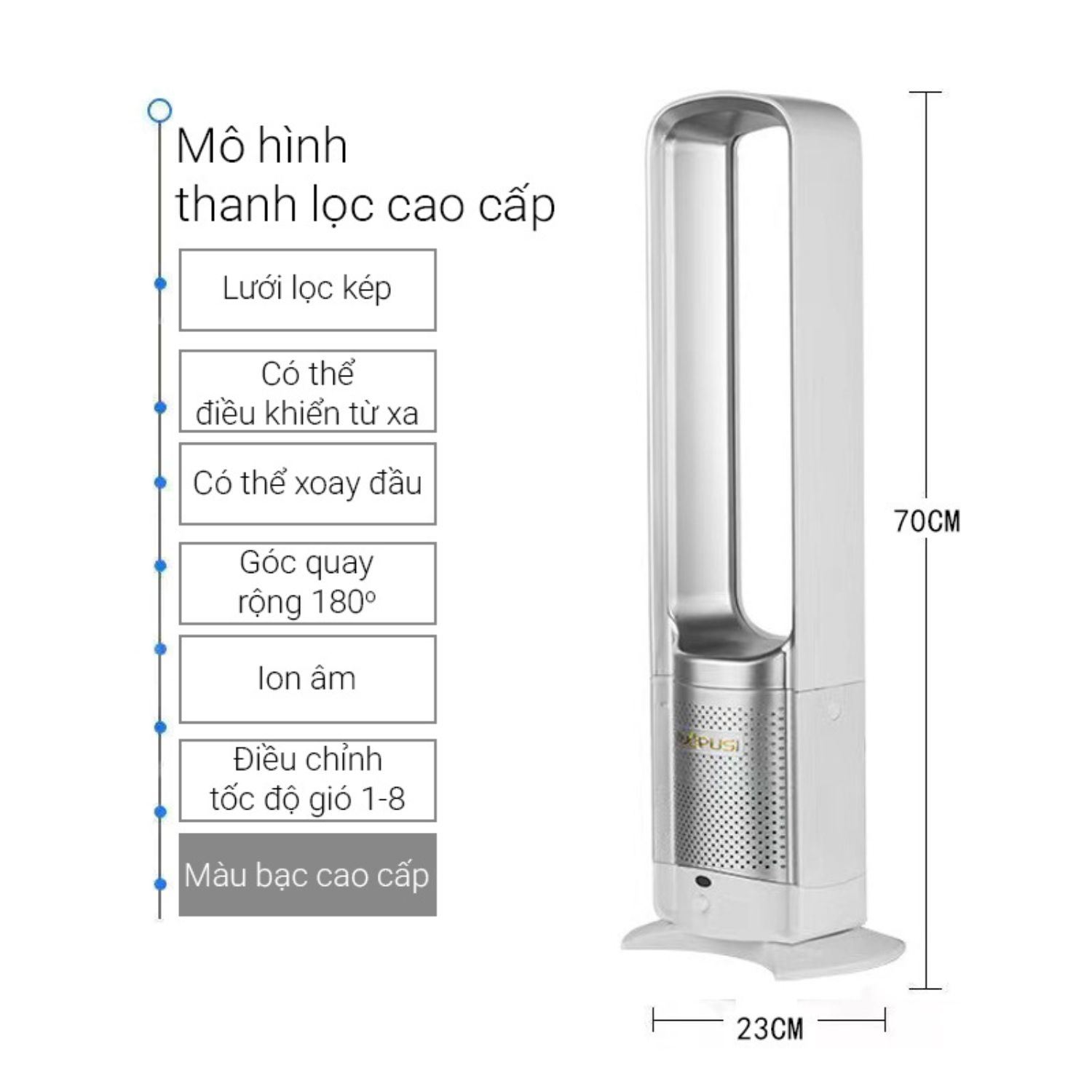 Quạt không cánh Nuopusi NPS032 40W Màu Trắng - Bạc