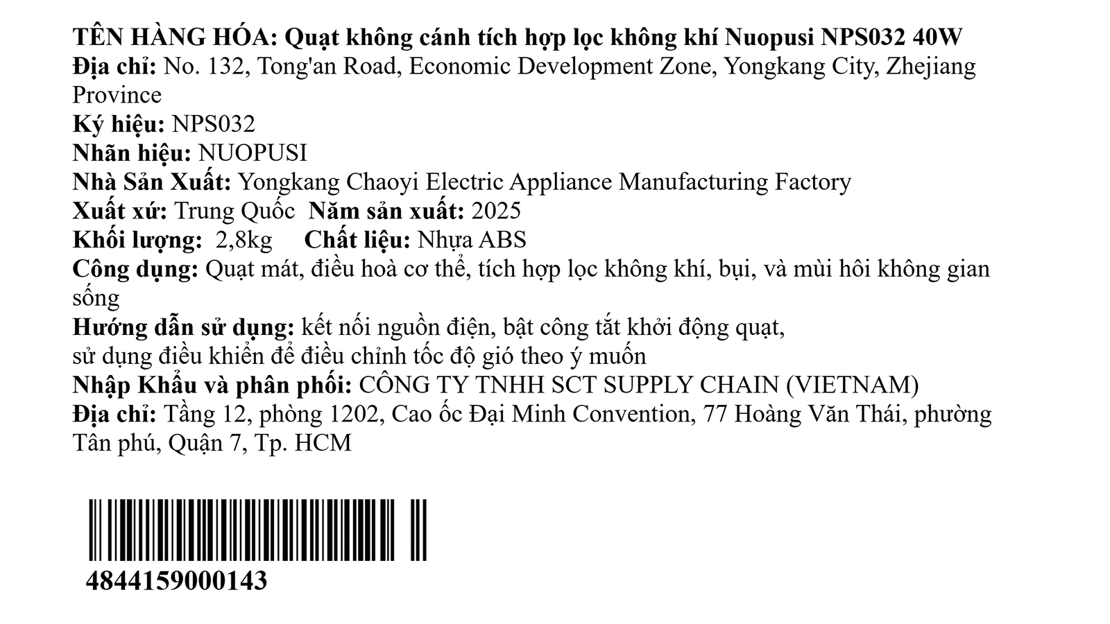 Quạt không cánh Nuopusi NPS032 40W Màu Trắng - Bạc