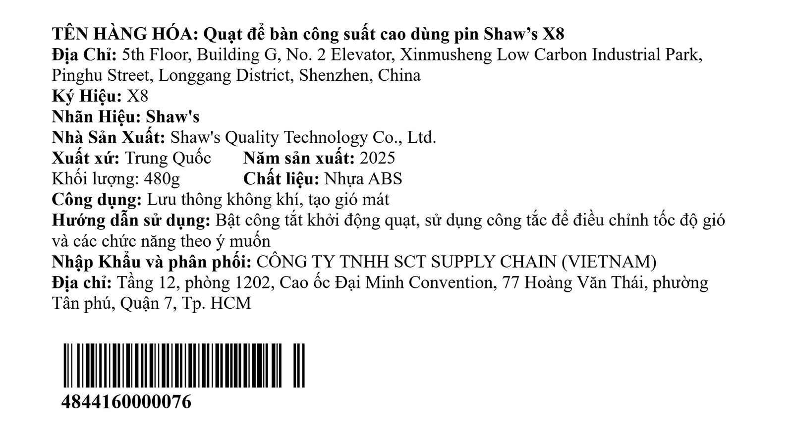 Quạt không cánh Shaw’s X8 4.8W Màu Trắng