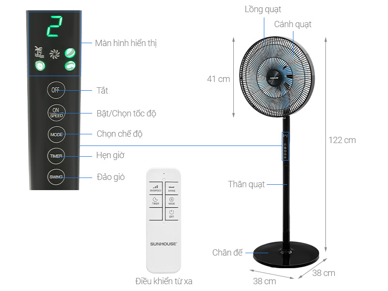 Quạt đứng Sunhouse 8 cánh SHD7346 60W