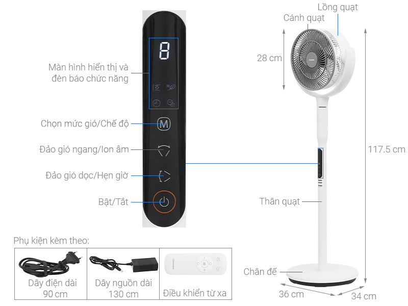 Quạt tuần hoàn Toshiba 7 cánh F-DSC50XVN(W) 24W