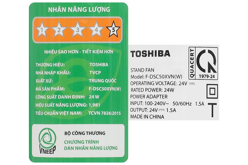 Quạt tuần hoàn Toshiba 7 cánh F-DSC50XVN(W) 24W Màu Trắng