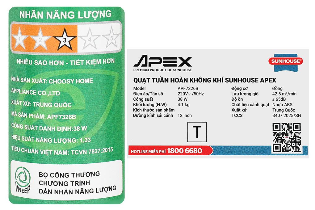 Quạt tuần hoàn Sunhouse Apex 9 cánh APF7326B 38W Màu Ghi