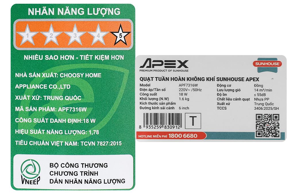Quạt tuần hoàn Sunhouse Apex 3 cánh APF7316W 18W Màu Trắng