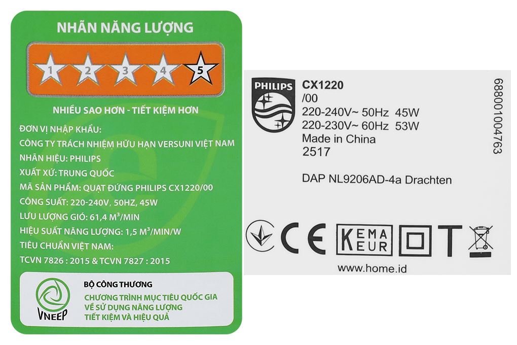 Quạt đứng Philips 6 cánh CX1220/00 45W Màu Trắng
