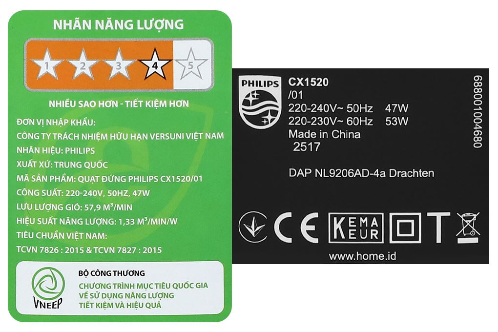 Quạt đứng Philips 6 cánh CX1520/01 47W Màu Đen
