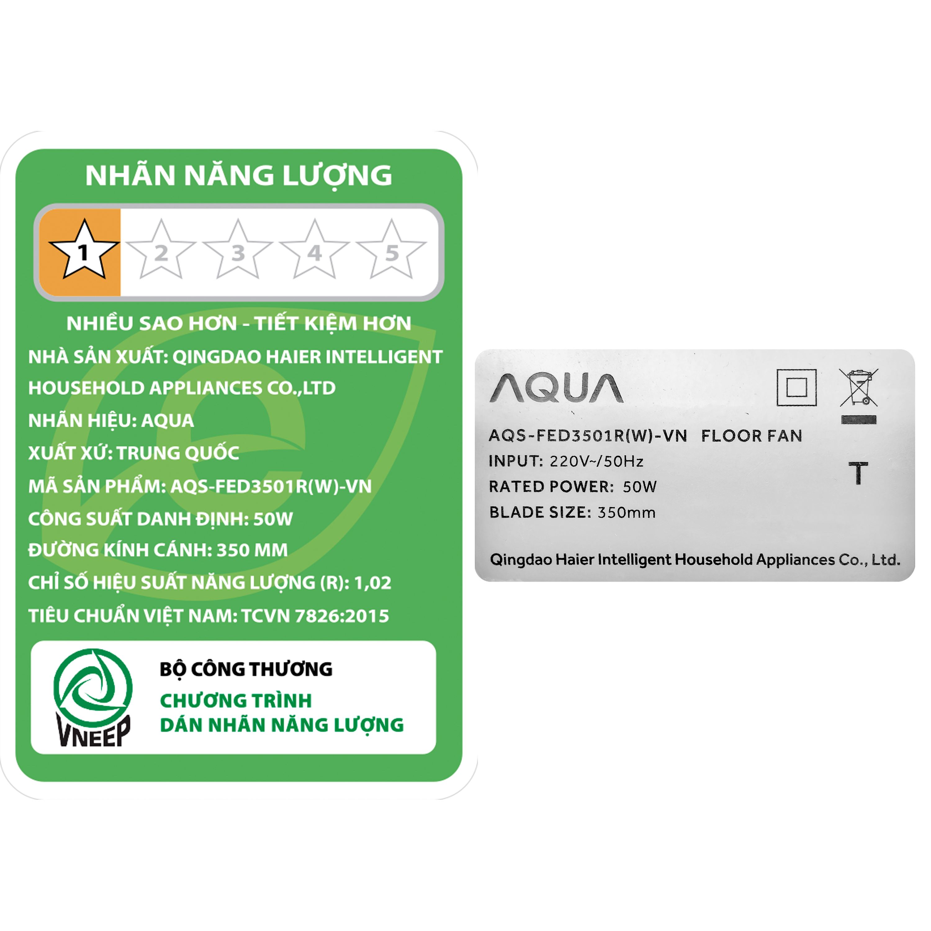 Quạt cây AQUA 7 cánh AQS-FED3501R(W)-VN 50W Màu Trắng