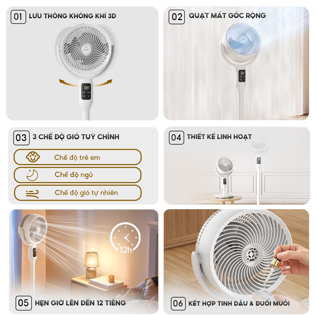 Quạt đứng AQUA 3 cánh AQF-ED1823T(W) 40W tích hợp tiện ích hỗ trợ sử dụng