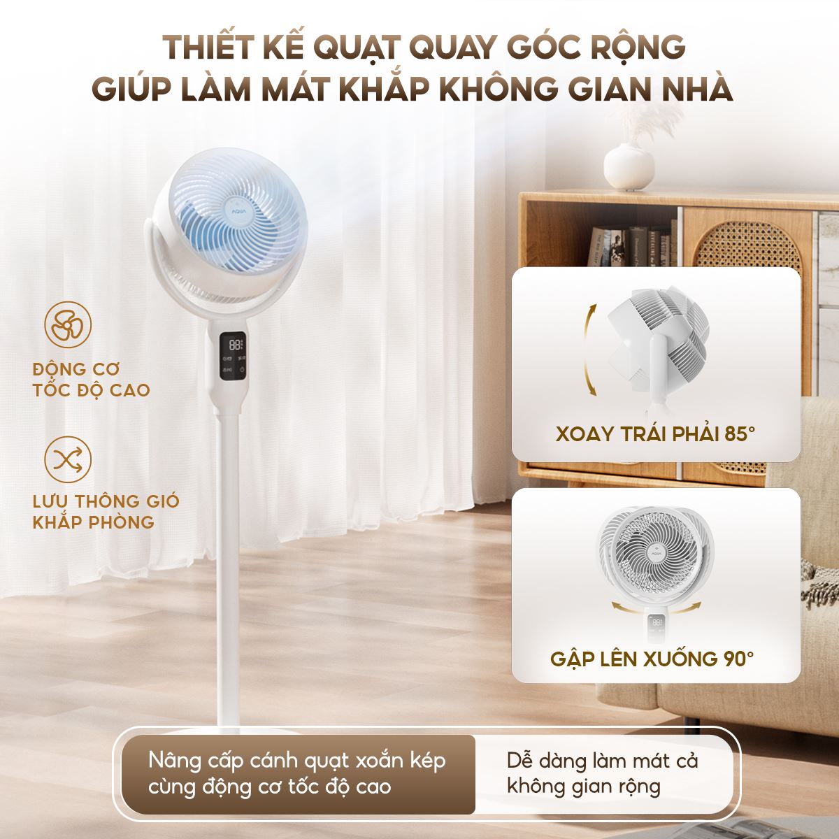Quạt đứng AQUA 3 cánh AQF-ED1823T(W) 40W làm mát toàn diện