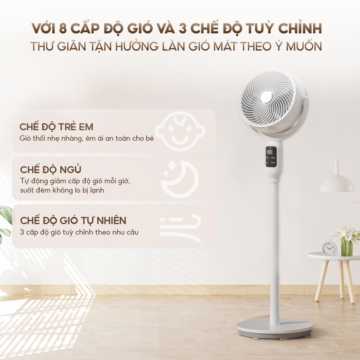 Quạt đứng AQUA 3 cánh AQF-ED1823T(W) 40W phù hợp mọi nhu cầu