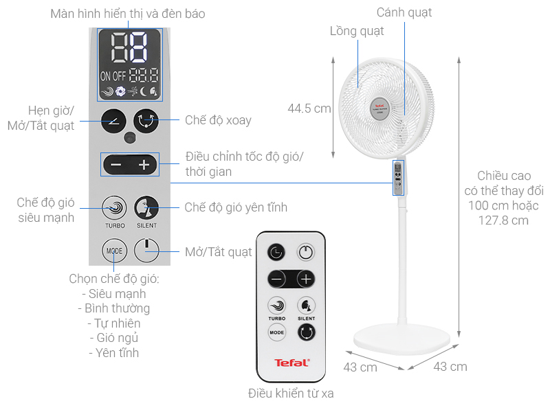 Quạt đứng Tefal 7 cánh VH699690 60W