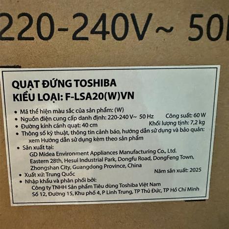 Quạt đứng Toshiba 5 cánh F-LSA20(W)VN 60W Màu Trắng