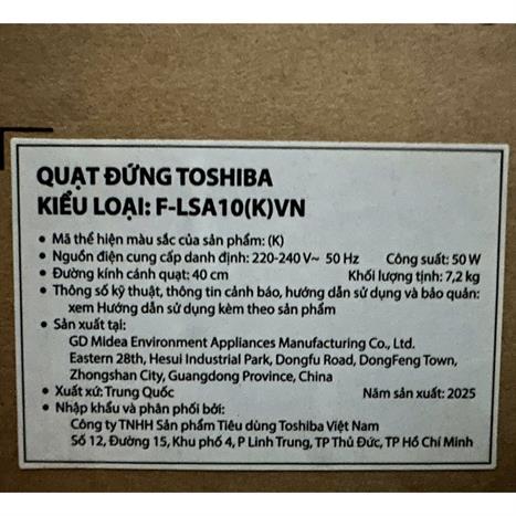 Quạt đứng Toshiba 5 cánh F-LSA10(K)VN 50W Màu Đen