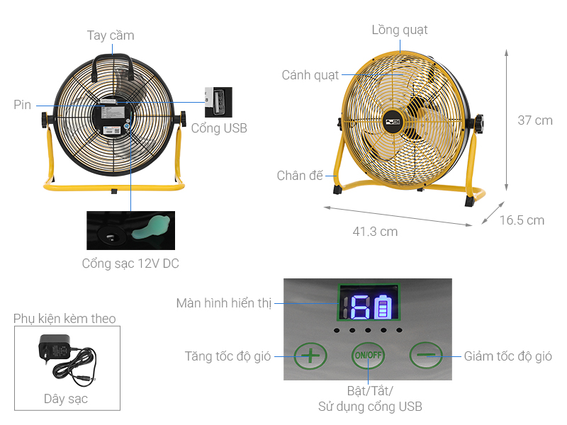 Quạt sạc điện AC 3 cánh ARF01D123 12W