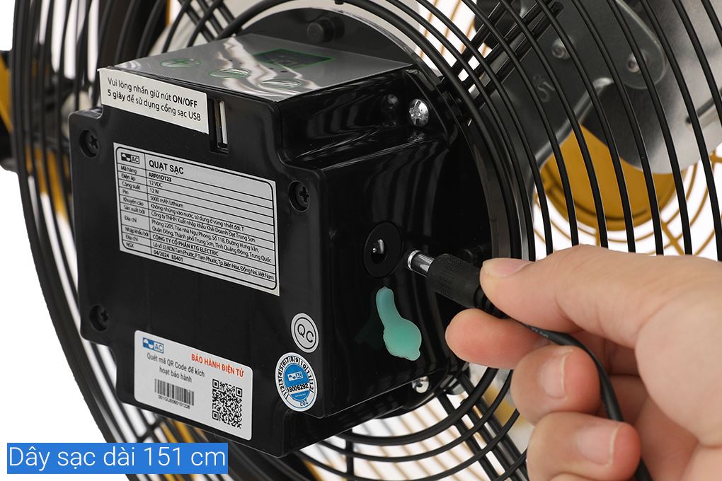 Quạt sạc điện AC 3 cánh ARF01D123 12W Màu Vàng