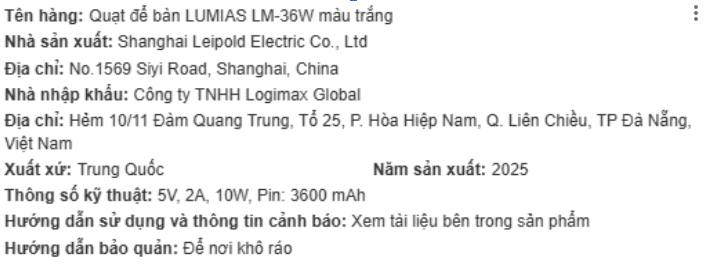 Quạt bàn LUMIAS 7 cánh LM-36W 10W Màu Trắng