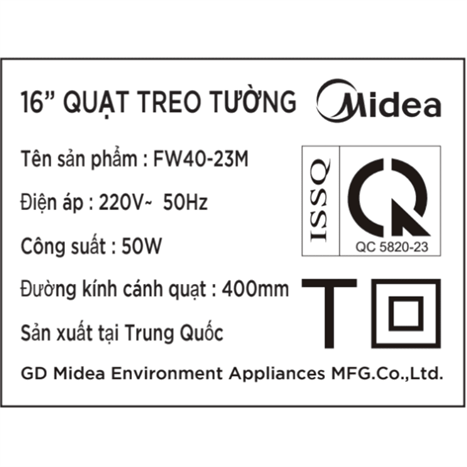 Quạt treo tường Midea 7 cánh FW40-23M 50W