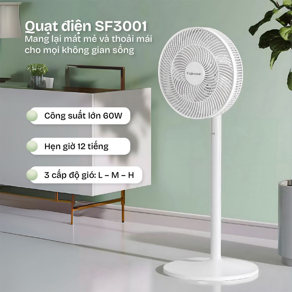 Quạt đứng FUJIHOME 7 cánh SF3001 40 - 60W Màu Trắng