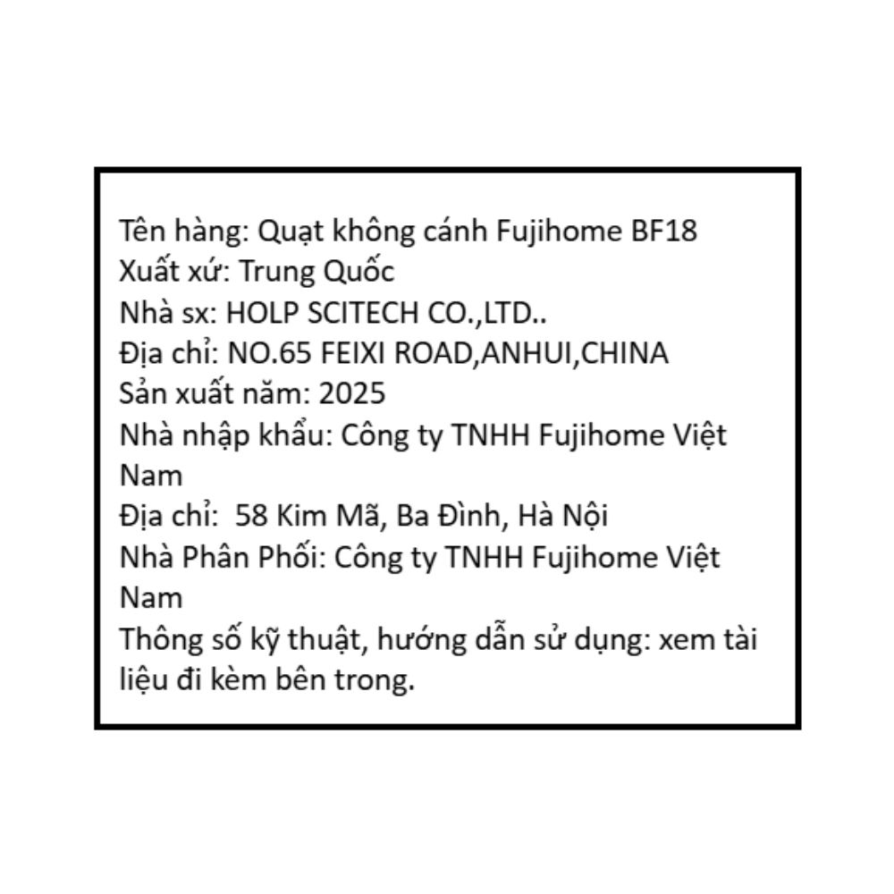 Quạt không cánh FUJIHOME BF18 30W Màu Trắng