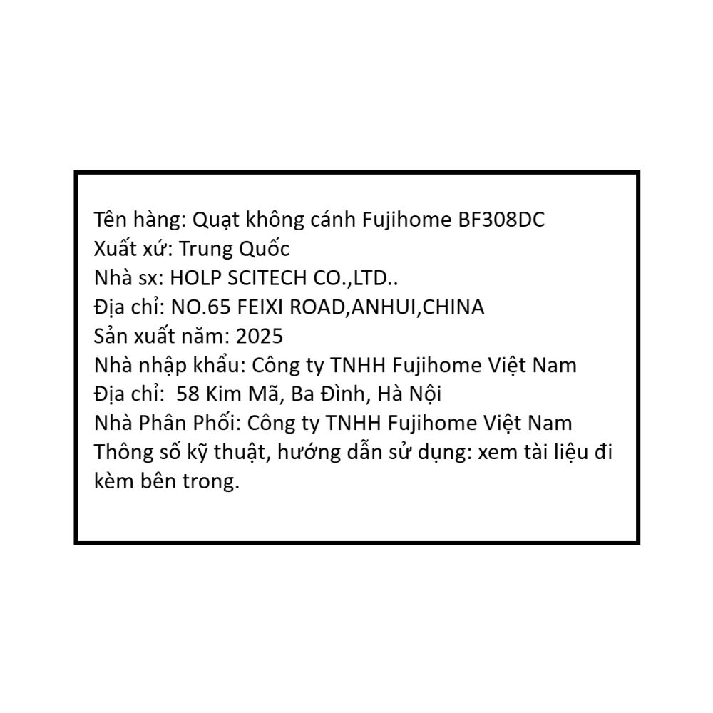 Quạt không cánh Fujihome BF308DC 35W Màu Trắng
