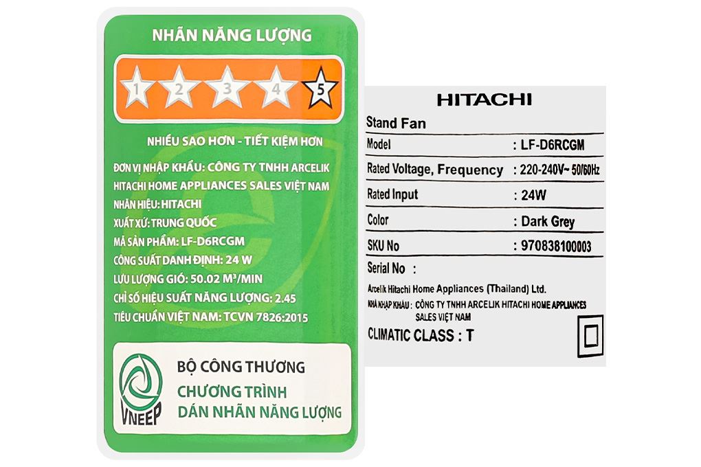 Quạt đứng Hitachi LF-D6RCGM 24W Màu Xám