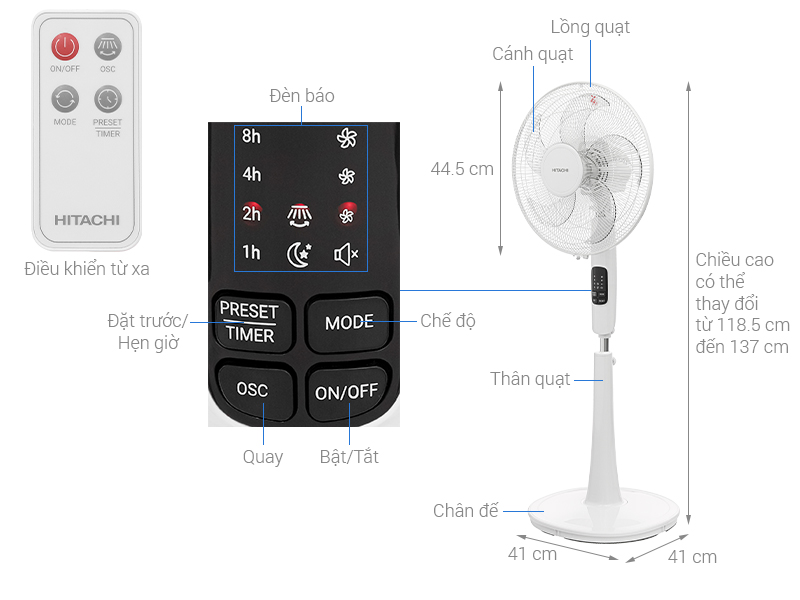 Quạt đứng Hitachi LF-A6RCWN 55W