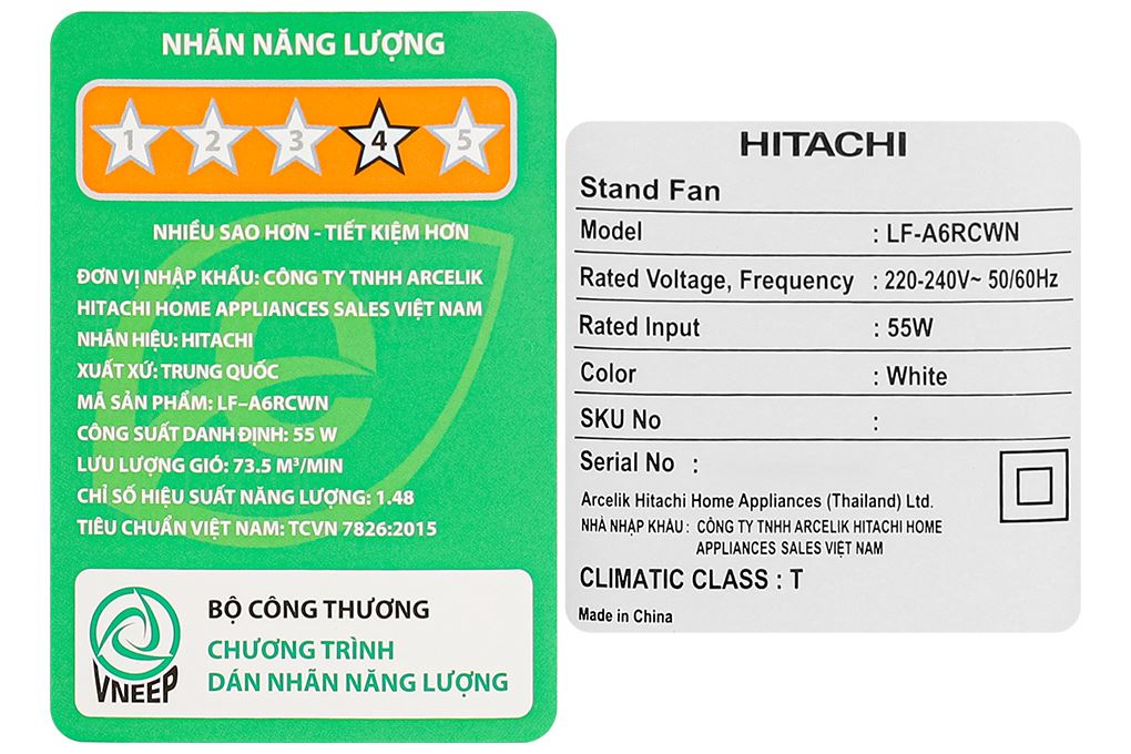 Quạt đứng Hitachi LF-A6RCWN 55W Màu Trắng