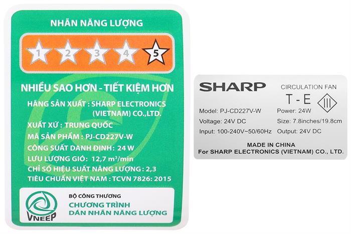 Quạt tuần hoàn Sharp 3 cánh PJ-CD227V-W 24W Màu Màu be