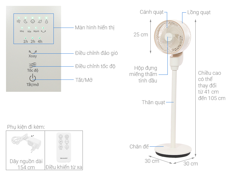 Quạt tuần hoàn Sharp 3 cánh PJ-CD603V-C 24W
