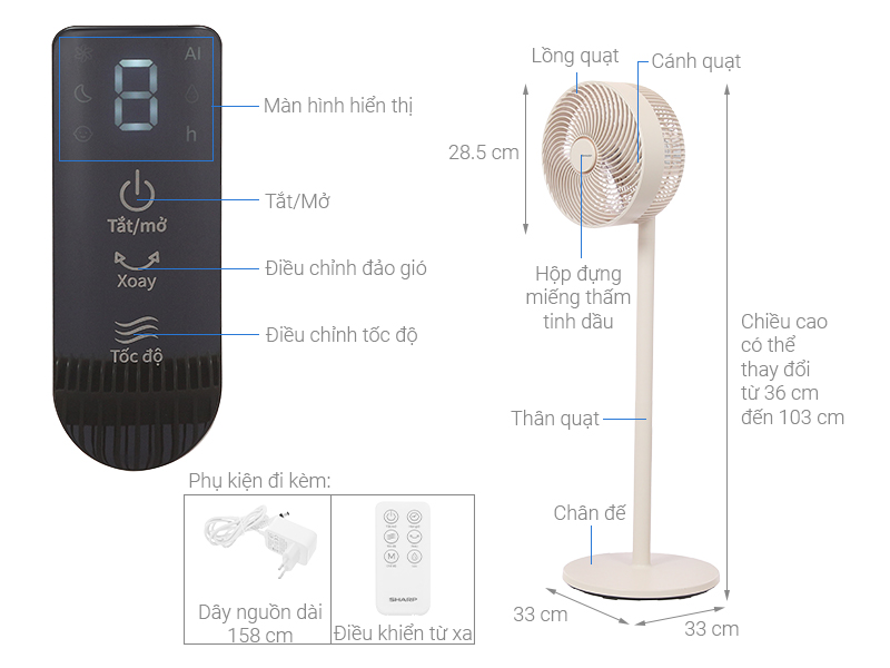 Quạt tuần hoàn Sharp 3 cánh PJ-CD114V-C 36W