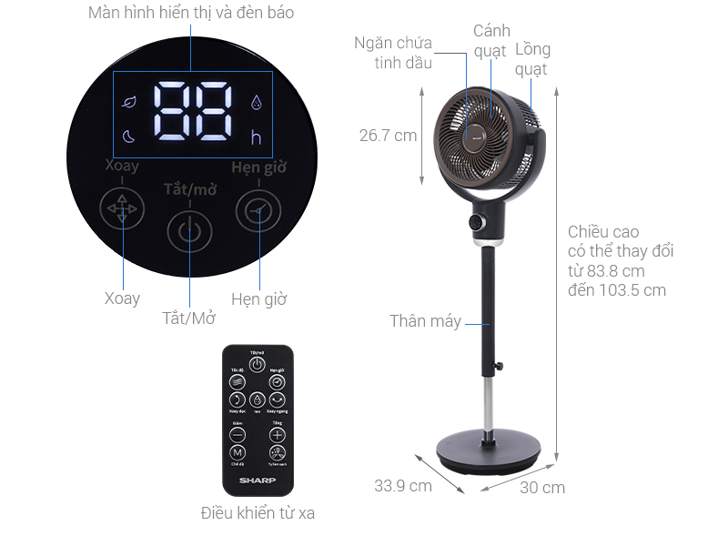 Quạt tuần hoàn Sharp 3 cánh PJ-CD433V-H 20W